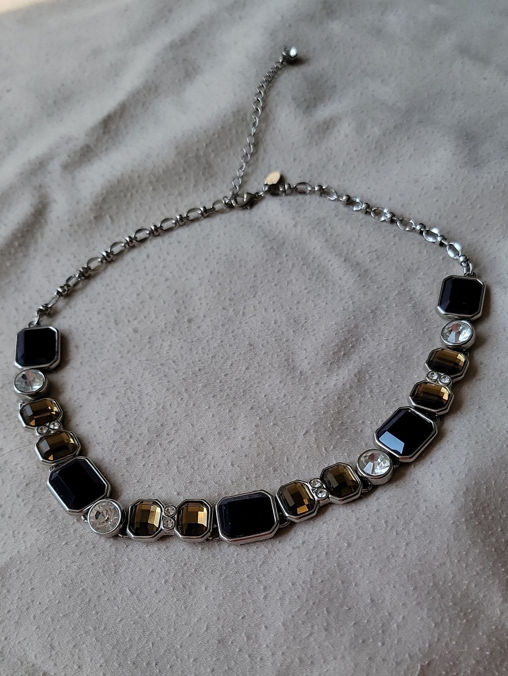Silver Choker Necklace with Navy and Smoky Crystal Accents Lia Sophia